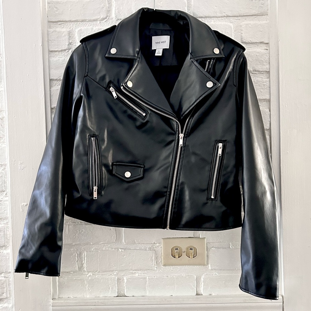 Nine West Vegan Leather Asymmetrical Zip Jacket